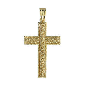 Anhänger, Kreuz, Filigranarbeit, Flechtwerk, 800er Silber, vergoldet, 3x2 cm