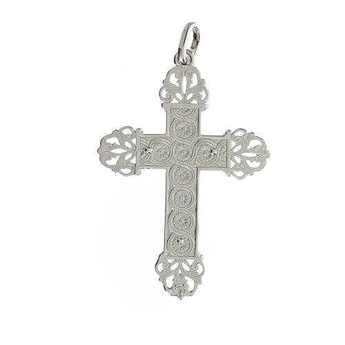 Budded cross pendant of 2x1.5 in, 925 silver 2