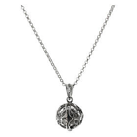 Necklace with angel caller pendant, floral pattern, 925 silver