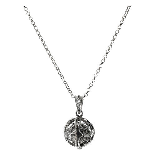 Necklace with angel caller pendant, floral pattern, 925 silver 1