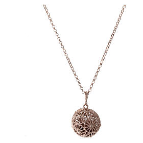 Necklace with angel caller pendant, wheel pattern, rosé 925 silver