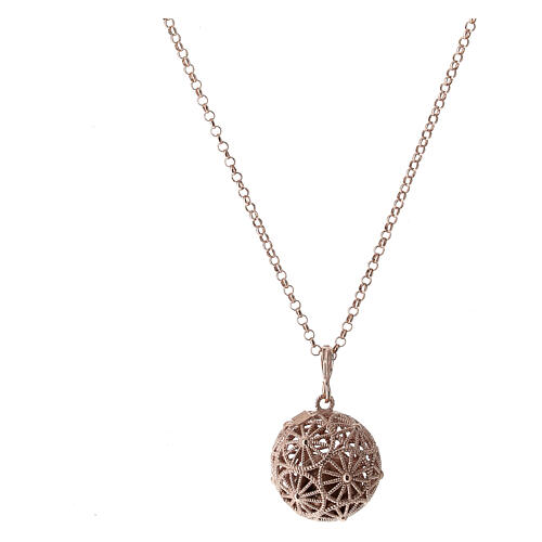 Necklace with angel caller pendant, wheel pattern, rosé 925 silver 1