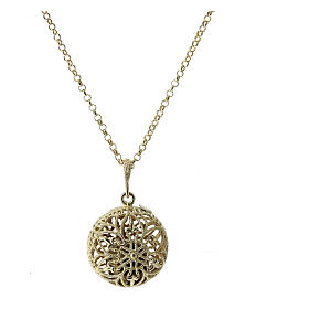 Necklace with angel caller pendant, floral pattern, gold plated 925 silver