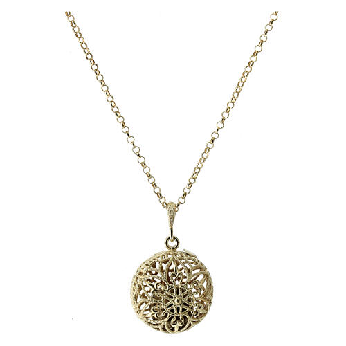 Necklace with angel caller pendant, floral pattern, gold plated 925 silver 3