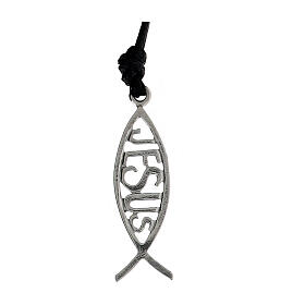 Pendant with lanyard necklace, 925 silver stylised fish with Jesus name