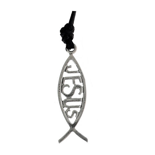 Pendente cordino pesce Jesus argento 925 1