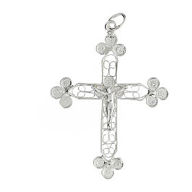 Filigree budded cross pendant of 800 silver, 1.8x1.4 in