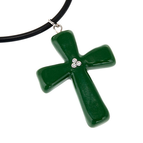 Green cross pendant with strass 2