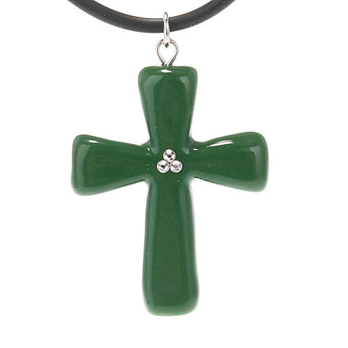 Green cross pendant with strass 1