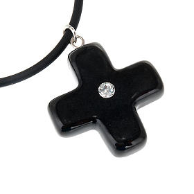 Black cross pendant with strass