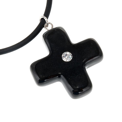 Black cross pendant with strass 2