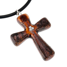 Brown cross with 3 strass