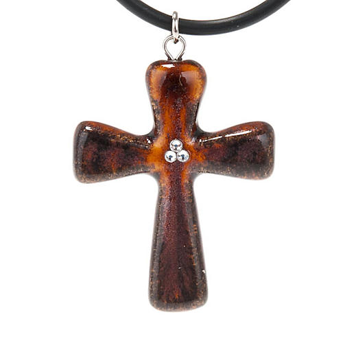 Brown cross with 3 strass 1