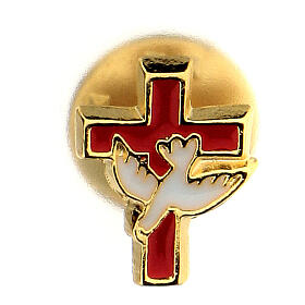 Broche colombe et croix rouge Communion