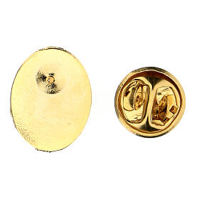 Confirmation broach with dove on red background