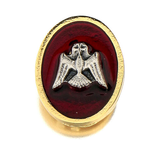 Broche Confirmation avec colombe fond rouge 1