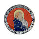 Broche alfinete Nossa Senhora com Menino Jesus fundo vermelho 2,8 cm s1