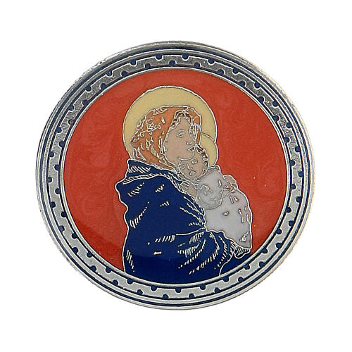 Mary with Baby Jesus brooch, red enamel 1