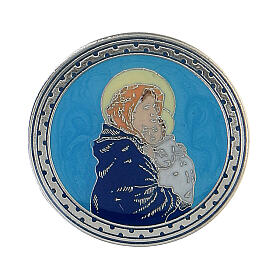 Round brooch Mary and Baby Jesus turquoise enamel