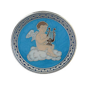 Broche alfinete anjo tocando lira azul-turquesa 2,8 cm