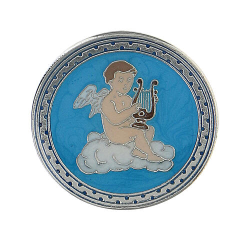 Broche alfinete anjo tocando lira azul-turquesa 2,8 cm 1