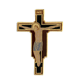 Broche crucifix émaillé marron 5 cm