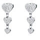 Journey earrings with three hearts, white rhinestones and hypoallergenic steel s1