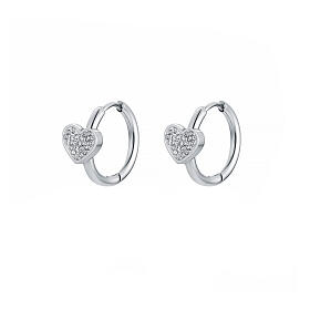 Frontal Circle Heart Earrings in Stainless Steel White Zircons