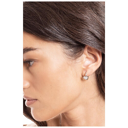 Frontal Circle Heart Earrings in Stainless Steel White Zircons 2