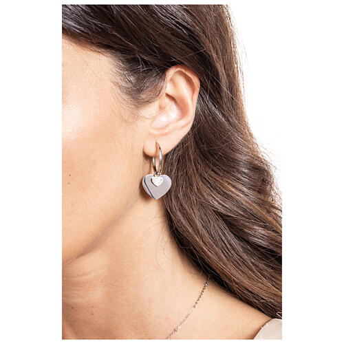Hypoallergenic steel double heart pendant hoop earrings 2