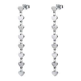 Hypoallergenic Stainless Steel White Zircon Heart Drop Earrings