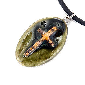 Ceramic pendant, oval with cross