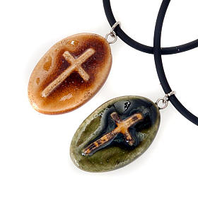 Ceramic pendant, oval with cross