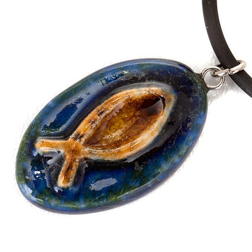 Ceramic pendant, oval with fish 4