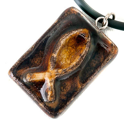 Ceramic pendant, square with fish 4