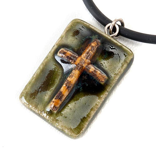 Ceramic pendant, square with cross 3