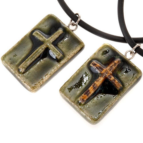 Ceramic pendant, square with cross 1