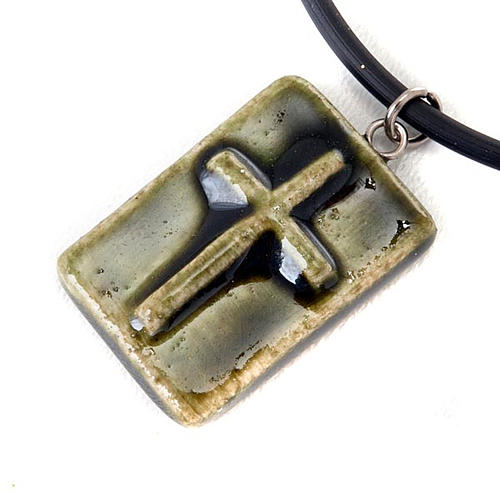 Ceramic pendant, square with cross 2