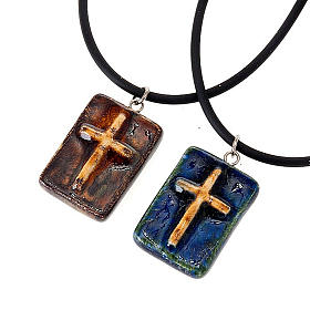 Ceramic pendant with cross, square