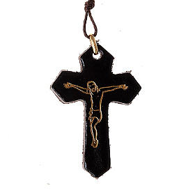 Schmuck-Anhaenger Kreuz mit Spitze Leder und Kordel