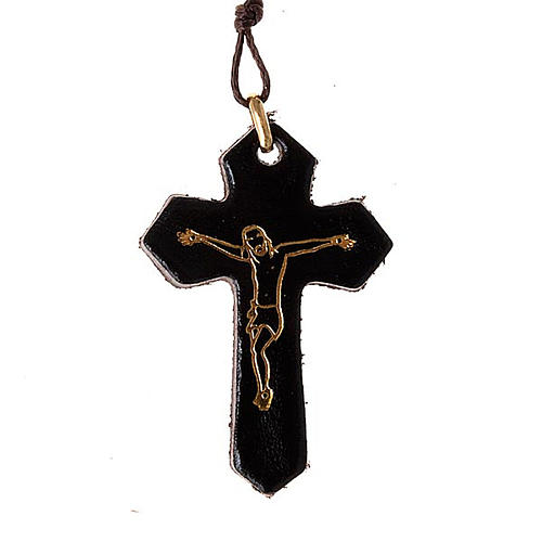 Pendant with pointed cross in leather with cord 1