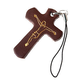 Cross handphone strap in leather Medjugorje