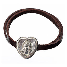 Choker necklace in dark brown leather with Virgin Mary pendant