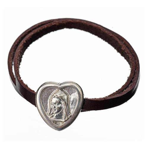 Choker necklace in dark brown leather with Virgin Mary pendant 1
