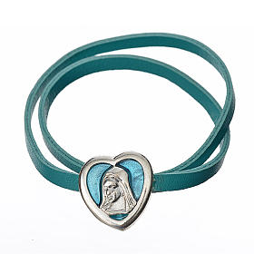 Choker necklace in light blue leather with Virgin Mary pendant