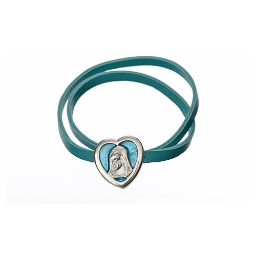 Choker necklace in light blue leather with Virgin Mary pendant 4