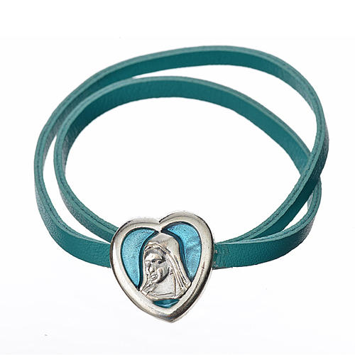 Choker necklace in light blue leather with Virgin Mary pendant 1