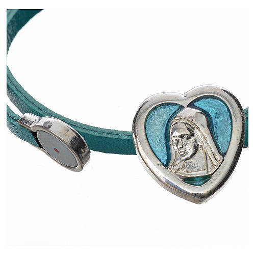 Choker necklace in light blue leather with Virgin Mary pendant 2
