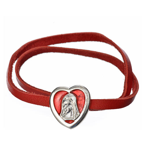 Choker necklace in red leather with Virgin Mary pendant 1