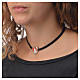 Choker necklace in black leather, Virgin Mary pendant red enamel s3